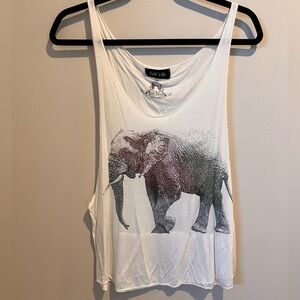 fab'rik Women's White Elephant Graphic Cut-off Tank Top